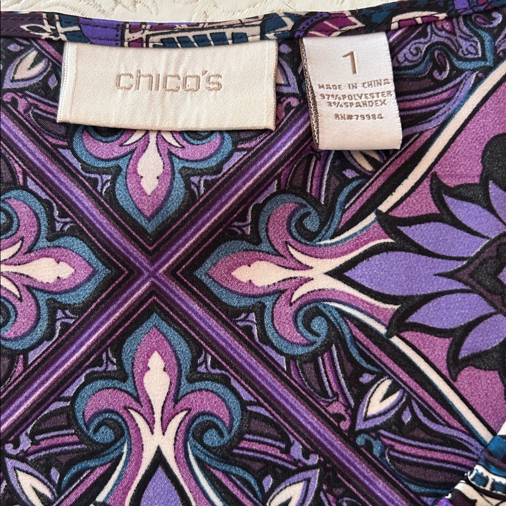 CHICO’S Sleeveless Blouse/Top Purple Scoop Neck Colorful -Size 1 - Picture 8 of 10